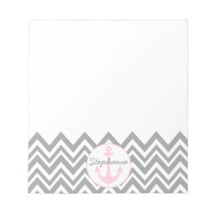 Grey and White Chevron with Pastel Pink Nautical Notepad