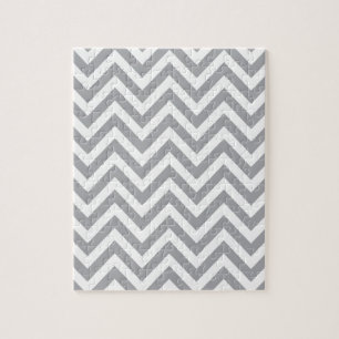 Grey and White Chevron Zigzag Pattern Jigsaw Puzzle