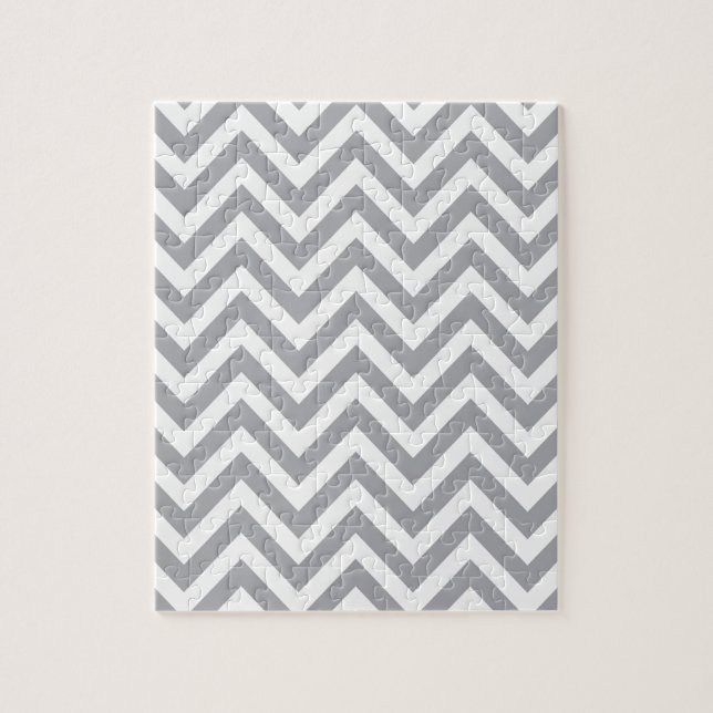 Grey and White Chevron  Zigzag Pattern Jigsaw Puzzle (Vertical)