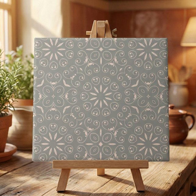 Grey And White Classic Elegant Ornate Damask Tile (Creator Uploaded)
