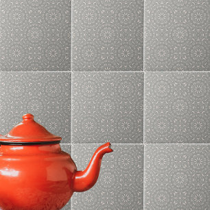 Grey And White Classic Elegant Ornate Damask Tile