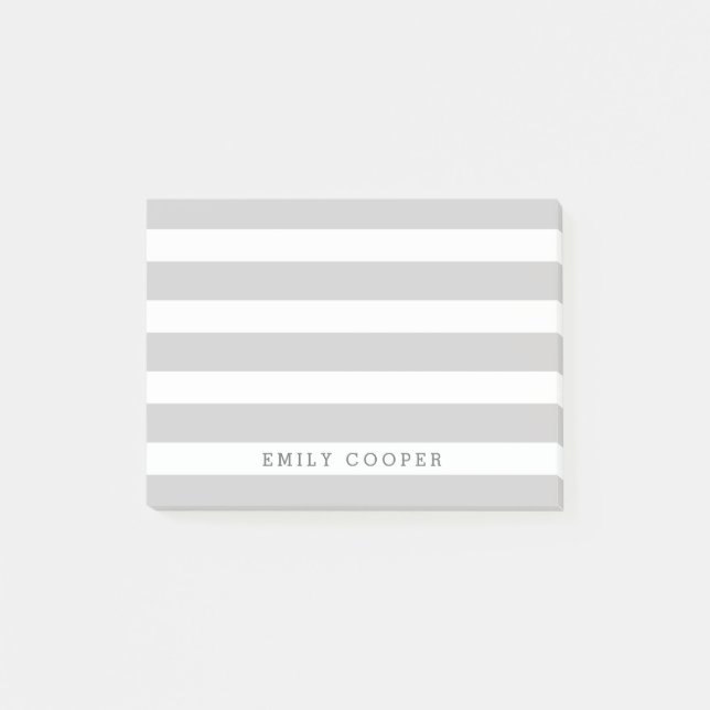 Grey and White Classic Stripes Monogram Post-it Notes (Front)