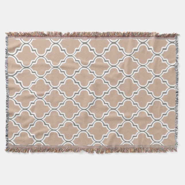 Grey and White Custom Quatrefoils Throw Blanket (Front)