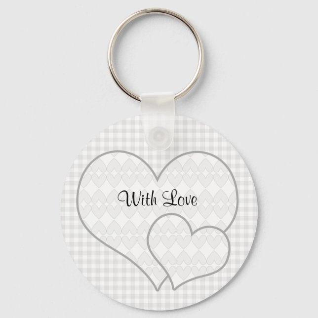 Grey and white cute hearts key ring (Front)