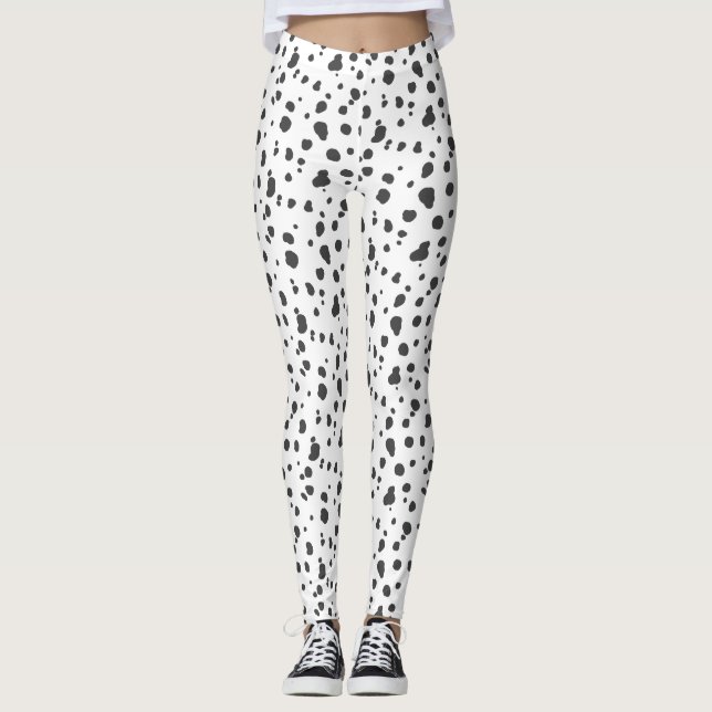 Grey and White Dalmatian Print Leggings (Front)