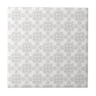 Grey and White Damask Style Pattern Tile