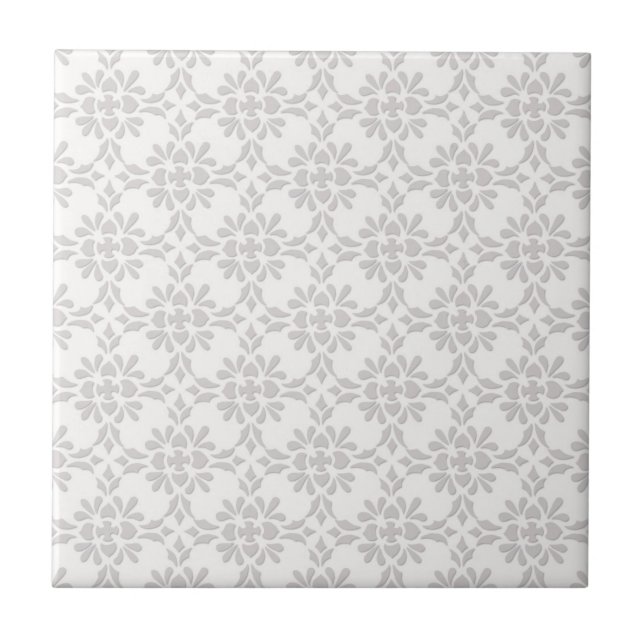 Grey and White Damask Style Pattern Tile (Front)
