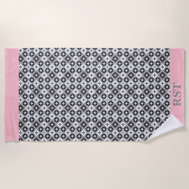 Grey and white designs beach towel (Front)