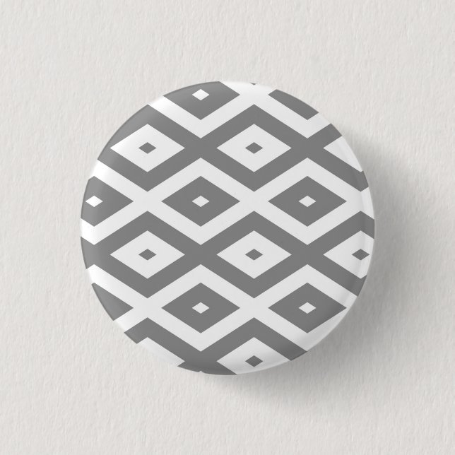 Grey and white diamond pattern 3 cm round badge (Front)