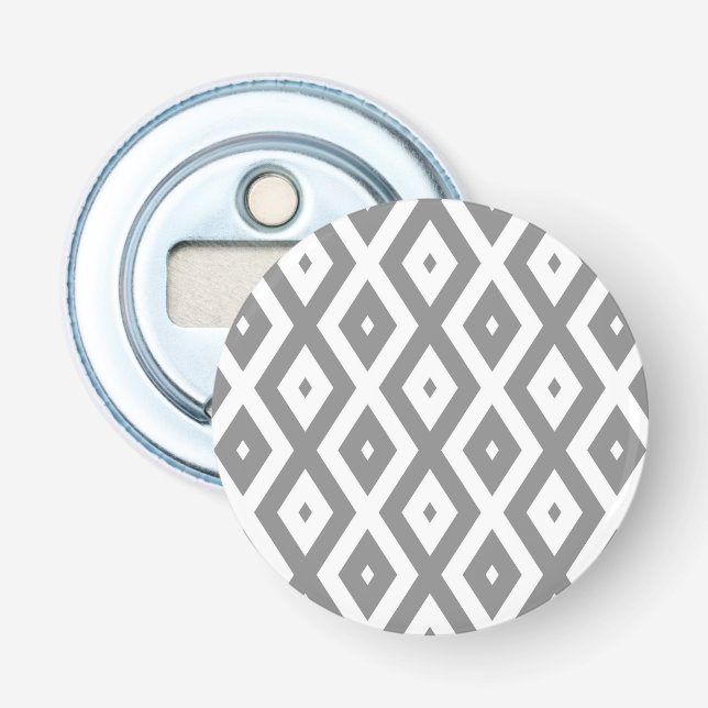 Grey and white diamond pattern bottle opener (Front)