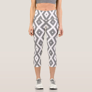 Grey and white diamond pattern capri leggings