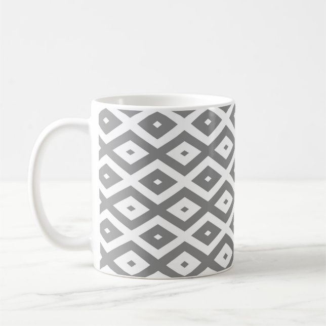Grey and white diamond pattern coffee mug (Left)