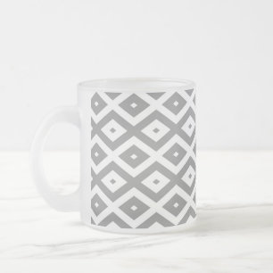 Grey and white diamond pattern frosted glass coffee mug