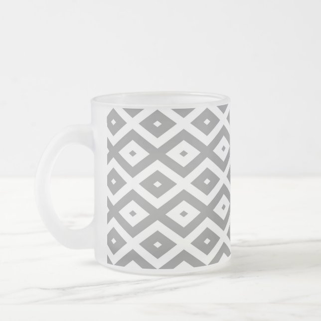 Grey and white diamond pattern frosted glass coffee mug (Left)