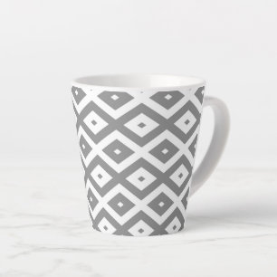 Grey and white diamond pattern latte mug