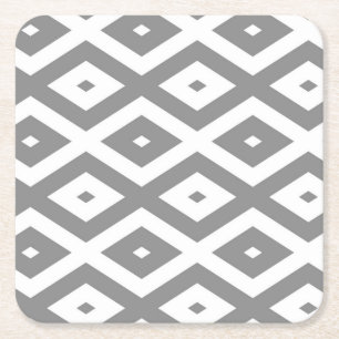 Grey and white diamond pattern square paper coaster