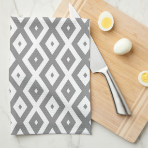 Grey and white diamond pattern tea towel