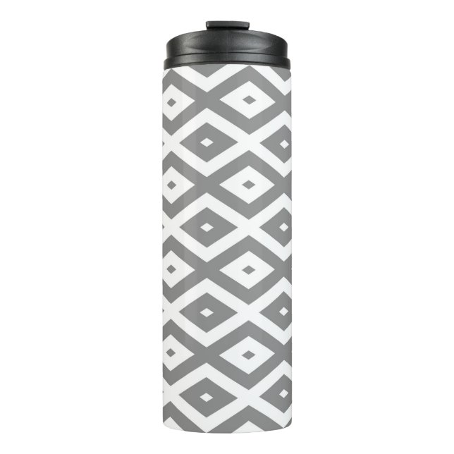 Grey and white diamond pattern thermal tumbler (Front)
