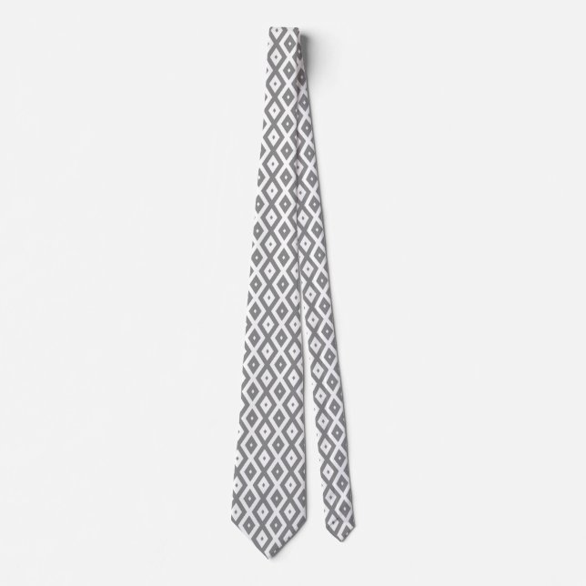 Grey and white diamond pattern tie (Front)