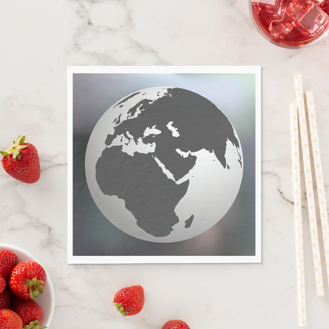 Grey and White Earth Globe Map Napkin (Creator Uploaded)
