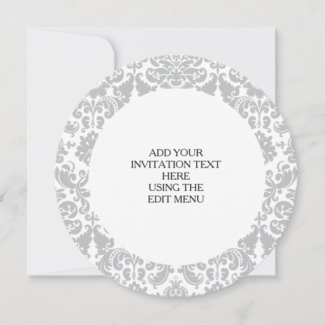 Grey and White Elegant Damask Pattern Invitation (Front)