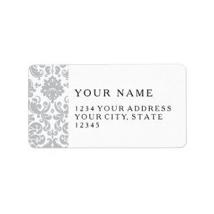 Grey and White Elegant Damask Pattern Label