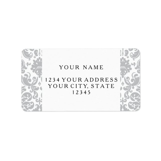 Grey and White Elegant Damask Pattern Label (Front)