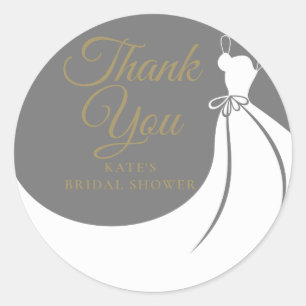 Grey and White Elegant Gown Bridal Shower Classic Round Sticker