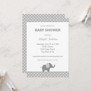 Grey and White Elephant Polka Dot Baby Shower Invitation