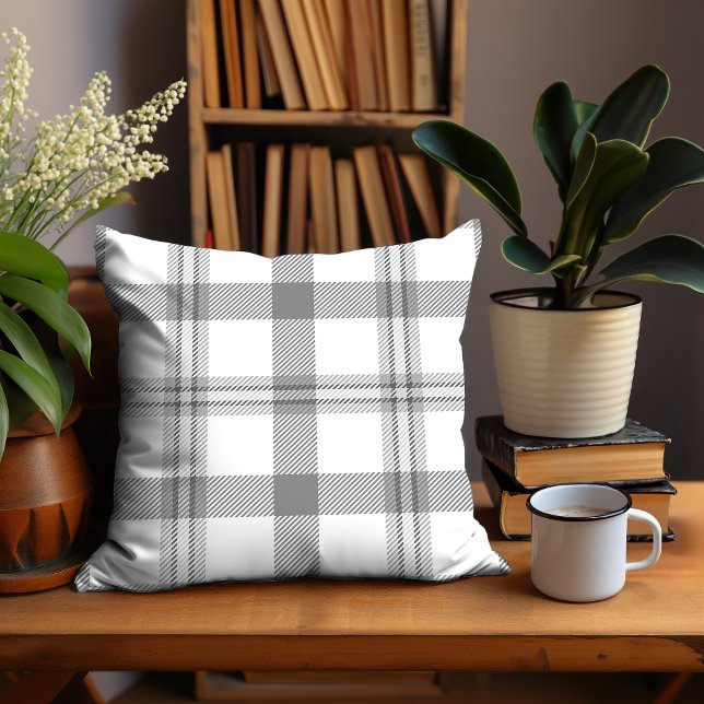 Grey and White Farmhouse Tartan Plaid Pattern Cushion (Creator Uploaded)
