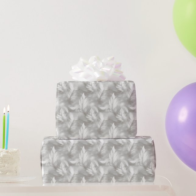 Grey and White Feather Pattern Bridal  Wrapping Paper (Party Gifts)
