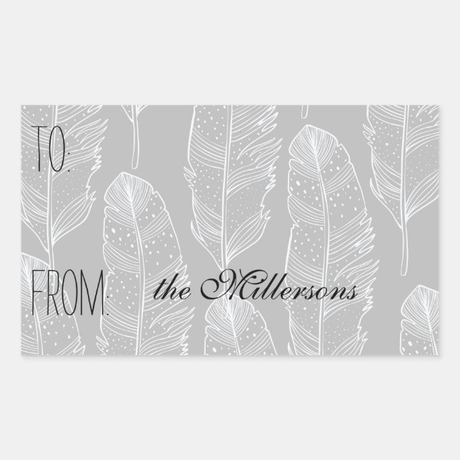 Grey and White Feathers Gift Tag (Front)