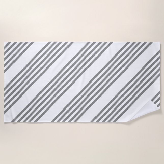 Grey and white five stripes pattern beach towel (Front)