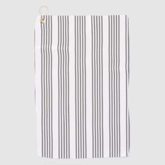 Grey and white five stripes pattern golf towel (Front)