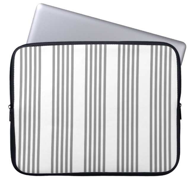 Grey and white five stripes pattern laptop sleeve (Front)
