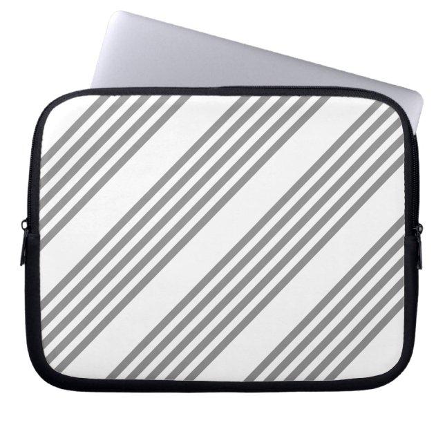 Grey and white five stripes pattern laptop sleeve (Front)