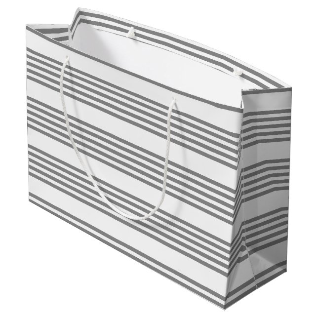 Grey and white five stripes pattern large gift bag (Back Angled)