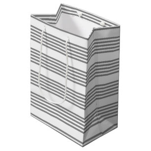 Grey and white five stripes pattern medium gift bag