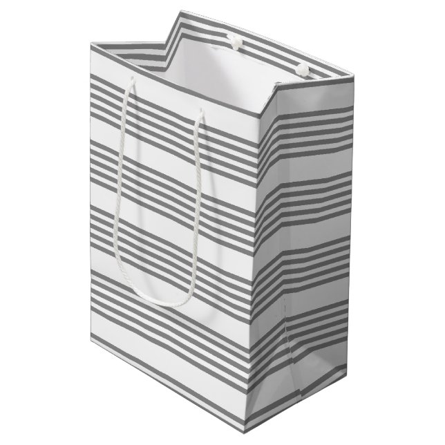 Grey and white five stripes pattern medium gift bag (Front Angled)