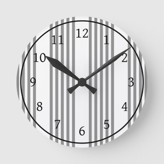 Grey and white five stripes pattern round clock (Front)