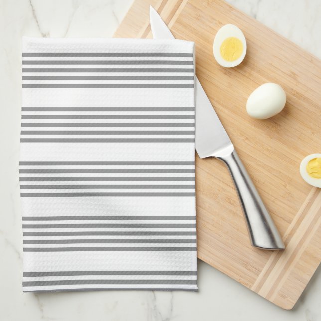 Grey and white five stripes pattern tea towel (Quarter Fold)