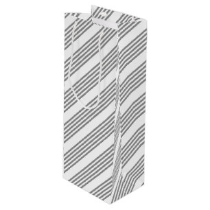 Grey and white five stripes pattern wine gift bag