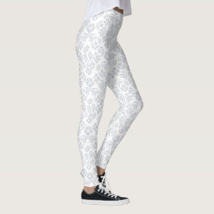 Grey and White Floral Damask Leggings