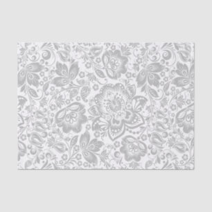 Grey And White Floral Damasks Tissue Paper