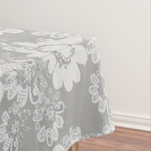 Grey and White Floral Fantasy Table Cloth