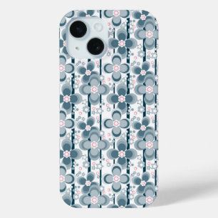 Grey and white floral pattern  gray iPhone 15 case