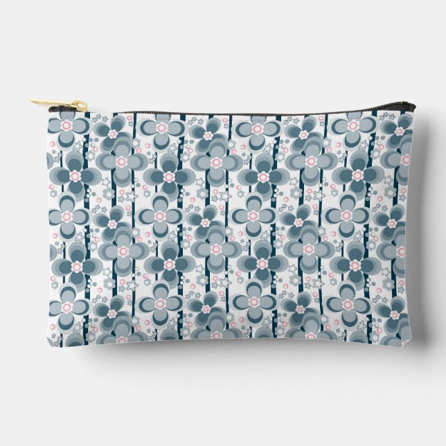 Grey and white floral pattern  grey accessory pouch (Front)