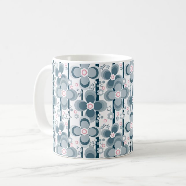 Grey and white floral pattern  grey coffee mug (Front Left)