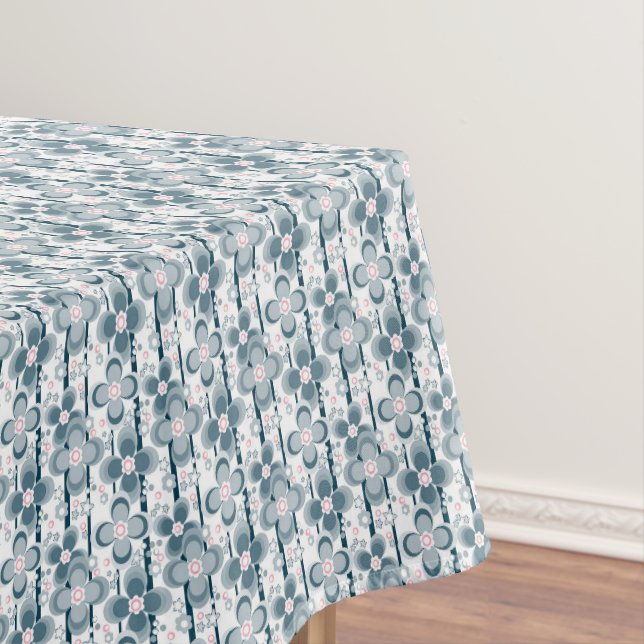 Grey and white floral pattern  grey tablecloth (In Situ)