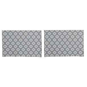 Grey and white floral pattern reversible pillowcase